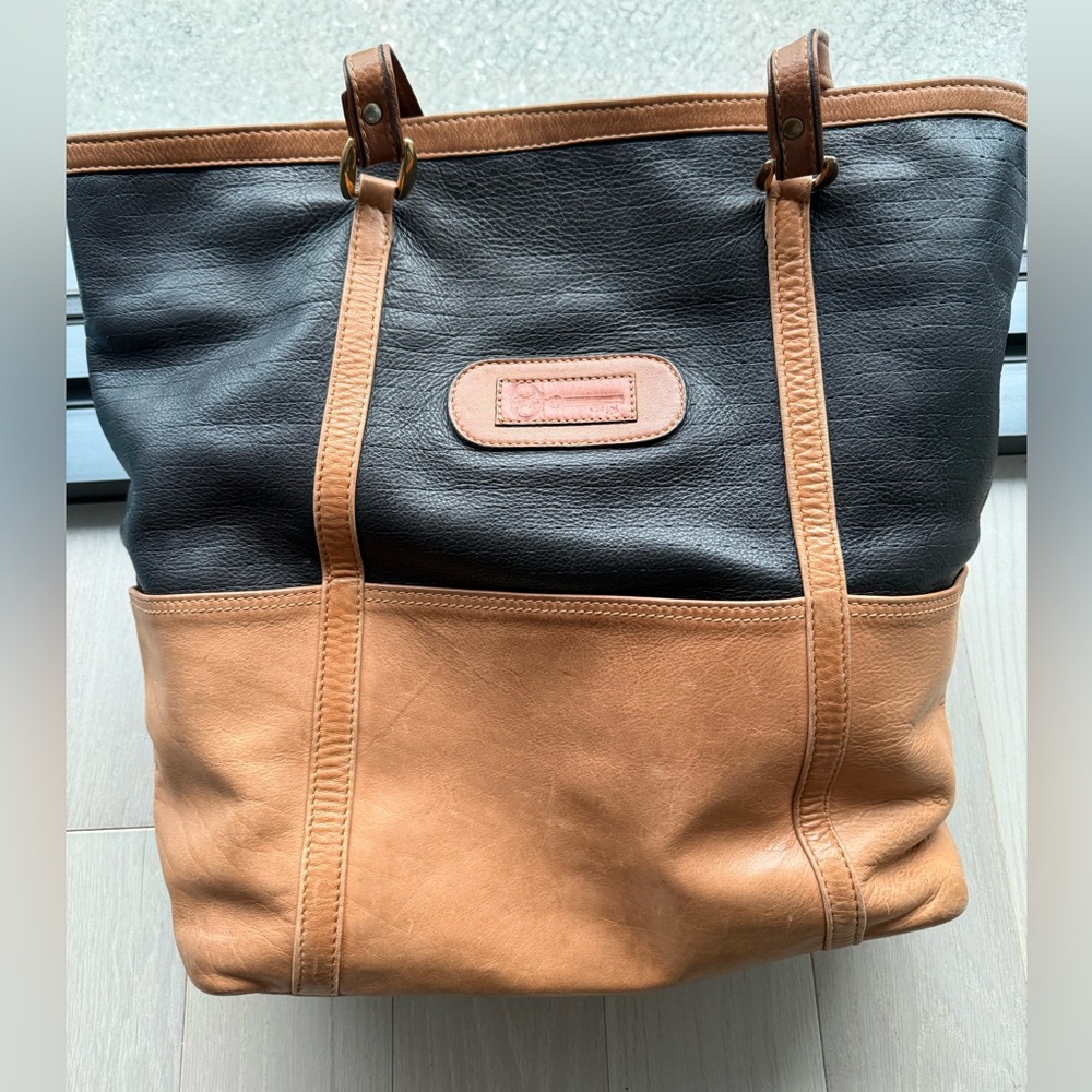 Two-Tone Black and Tan Leather Tote Bag